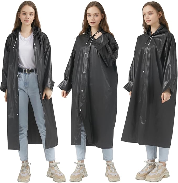 Rain Ponchos Raincoats for Adults Women, Reusable Rain Jacket Coats with Hood for Family Disney Park Travel 2 Pack
