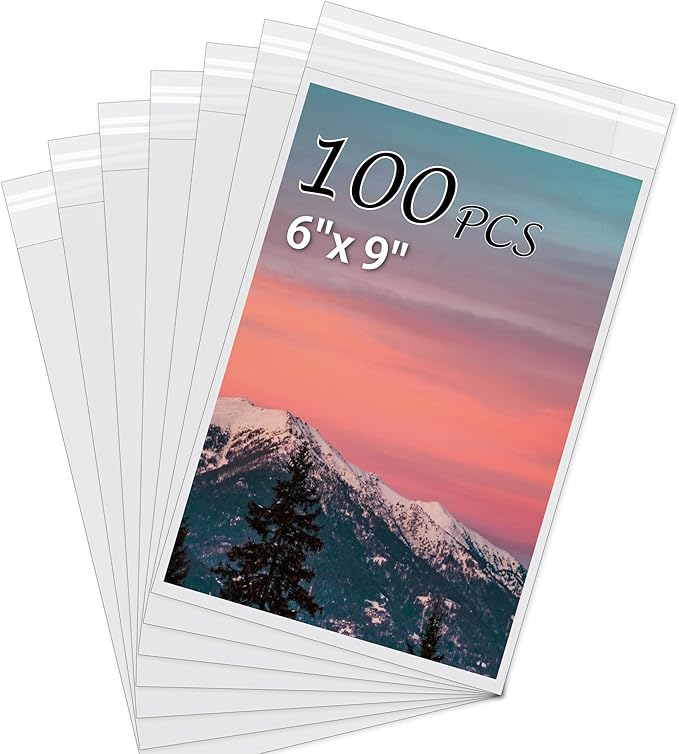 Acid-Free Picture Sleeves, 100Pack Crystal Clear Storage Bags for 6x9 Art Prints, Pictures, Photos, Frame Mats (Bag Size: 6 1/2" x 9 1/2")