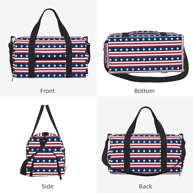stars-and-lines Print Gym Bag with Shoe Compartment for Women Men, 17.7in Sports Duffle Weekender Tote, Overnight Travel Duffel Bag Carry On