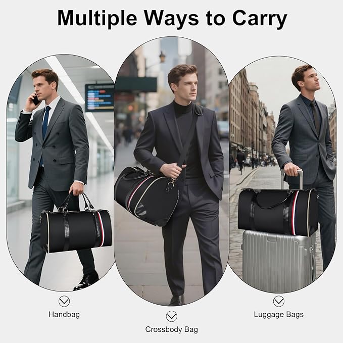 Geestock Garment Bags for Travel, Convertible Garment Bag Carry On with Shoe Pouch & Luggage Sleeve, Large Travel Duffel Bags Oxford 2 in 1 Hanging Suitcase Suit Travel Bag for Men, Black