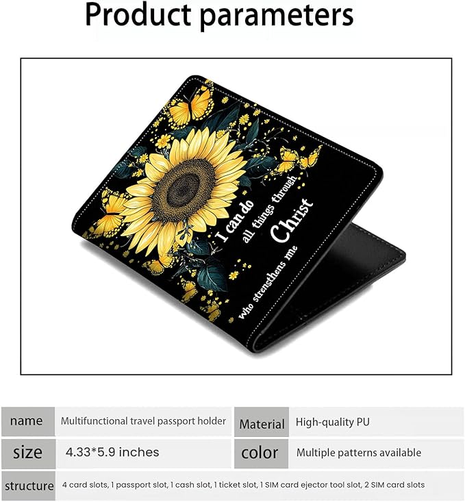 Passport Holder Wallet Cover Case,RFID Blocking Passport Cover,Large Capacity Travel Wallet with Multi Card Slots (Sunflower Butterflies)