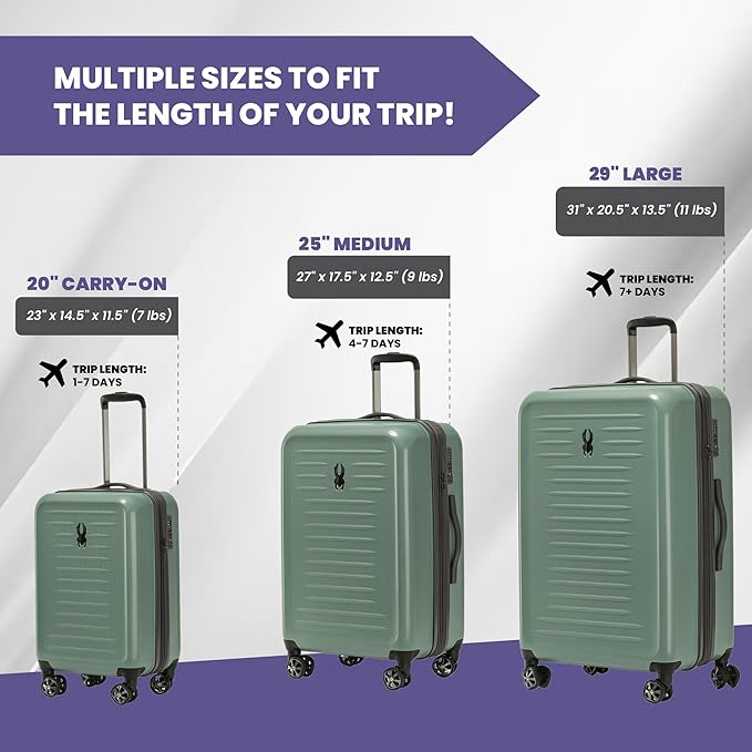 Spyder Rails Expandable Hardside Upright Suitcase with 360° Spinner Wheels, TSA Approved Lock (Sage, Large Checked)