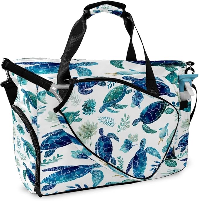 Fresh Turtle Blue Gym Bag for Women & Tennis Bag, Large Sports Duffel Bag Waterproof with Ventilated Shoe Compartment & Front Racket Sleeve, Lightweight Travel Weekender Overnight Bag