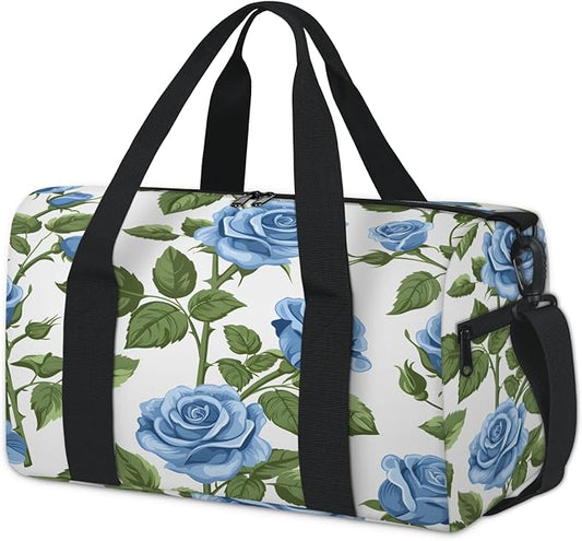 Blue Roses Travel Duffle Bag for Women Men, Overnight Weekender Bag, Carry on Tote for Sport Gym