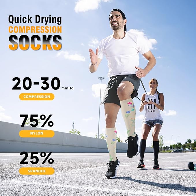 bropite Flora Compression Socks for Women & Men-Knee high 6 Pairs 20-30mmhg Support Running Nurse Travel