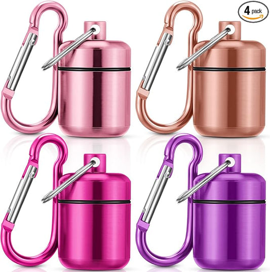 Hicarer 4 Pack Ear Plug Carrying Case, Waterproof Metal Ear Plug Holder with Keychain, Portable Small Pill Case Container for Earplugs, Jewelry, Pill Organizer for Travel or Sports(Multicolor)