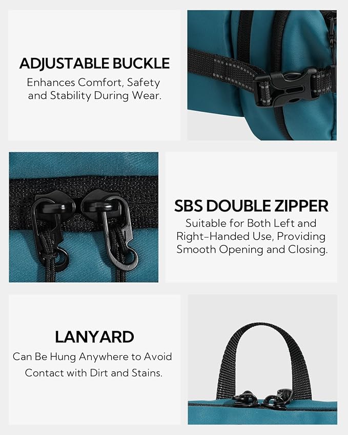 WATERFLY 3L Large Fanny Pack, 180° Opening Hip Pouch with Multi-Pockets, Anti-Theft RFID Blocking Waist Bag for Women Men Traveling Hiking Daily Use