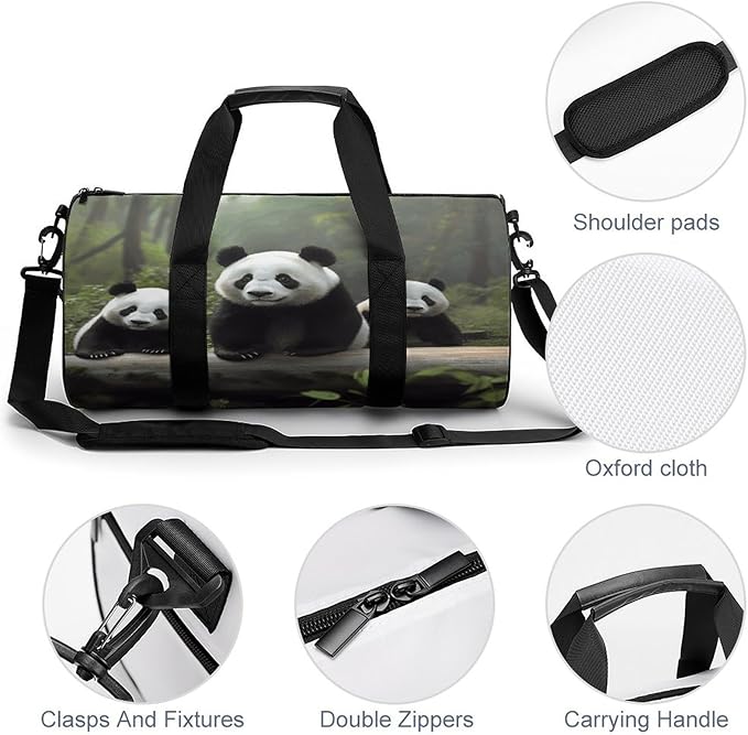 Sports Gym Bag for Women Men Travel Duffel Bag Tote Weekender Bag Cute Panda Carry on Overnight Bag for Travel Swimming Fitness Workout Sports Duffle Bag