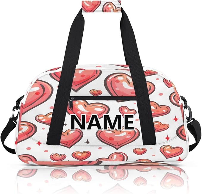 Red Heart Mini Gym Bag 18 inch for Women Men Waterproof Custom Love Valentine's Day Travel Duffel Bag Carry On Overnight Tote Nurse Bag for Work Fitness Hiking