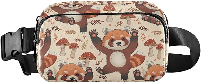 Kawaii Red Panda Mushroom Fanny Pack for Women Men Water Resistant Fashion Waist Packs with Adjustable Strap Belt Bag for Travel Workout Jogging Hiking 21219408
