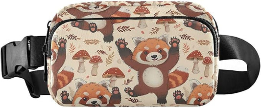 Kawaii Red Panda Mushroom Fanny Pack for Women Men Water Resistant Fashion Waist Packs with Adjustable Strap Belt Bag for Travel Workout Jogging Hiking 21219408