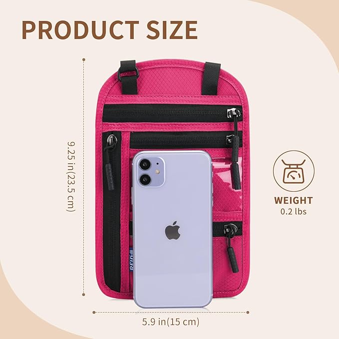 Passport Holder for Travel, RFID Travel Pouch Neck Wallet, Waterproof Passport Wallet for Women and Men, Rose