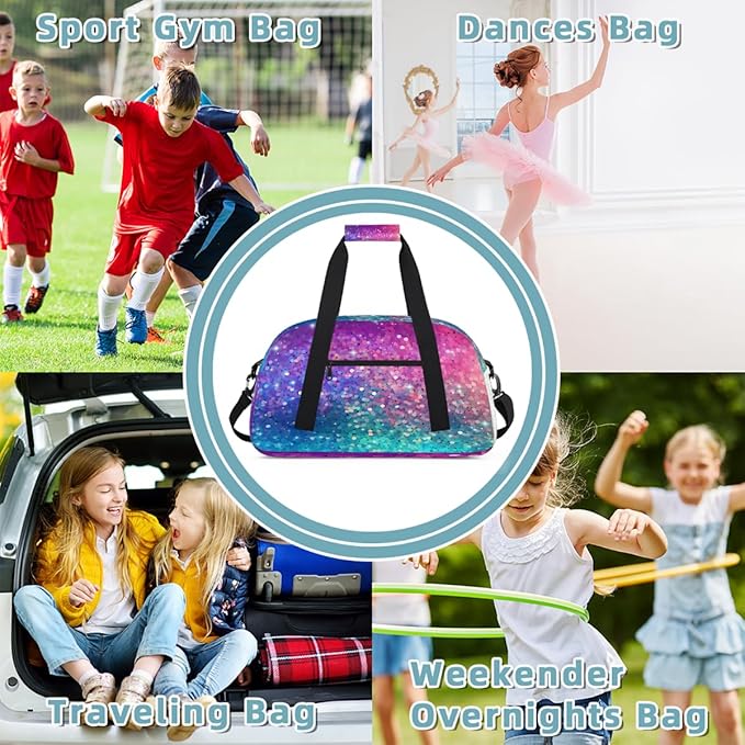 Gym Bag for Women Men, Pink And Blue Sequins Travel Duffle Bags for Dance Ballet Overnight, Carry-On Weekender Bag with Detachable Shoulder Strap