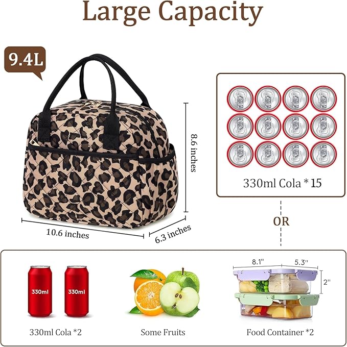 CAMTOP Lunch Box for Women Men Insulated Lunch Bag Lunch Tote Bag Leakproof Thermal Cooler Large Capacity for Travel Work School Picnic (Leopard)