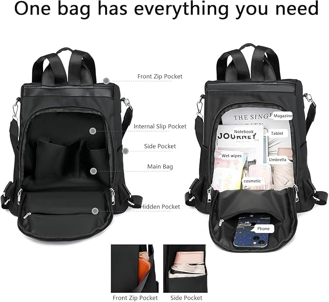 Subscrsidewa Anti-Theft Large Capacity Backpack, 2025 Lightweight Shoulder Bag for Women, Large Capacity travel Safe Backpack (Flash Black)
