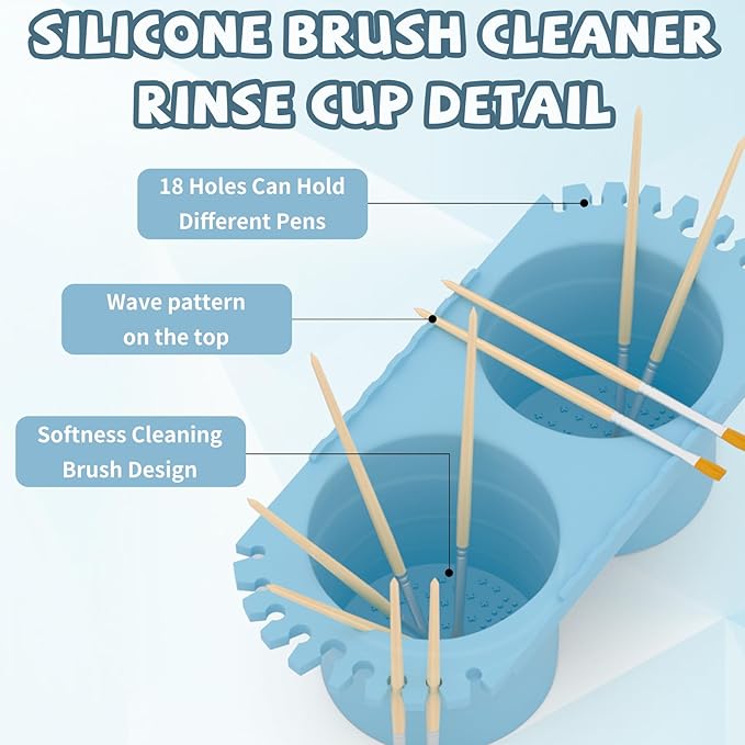 Paint Brush Cleaner Cup - Foldable Silicone Brush Cleaning Rinse Cup with Dual Cleaning Compartments and Brush Holder, Suitable for Acrylics, Watercolors, and All Art Supplies