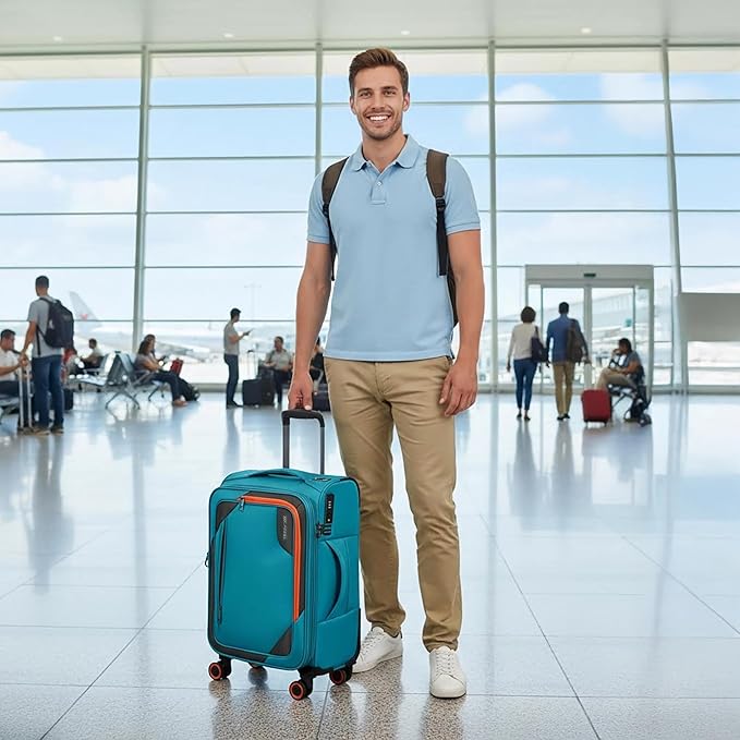 22 inch Carry on Luggage,Softside Suitcase w/TSA LOCK,Expandable 20% Luggage w/Spinner Wheels, Tear-Resistant,Lightweight Rolling Suitcases for Men/Women（SkyBlue,22in）