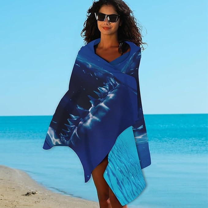 Shark Beach Towel,Shark Opens Mouth in Deep Sea Lightweight Compact Sand Free Quick Dry Oversized Pool Swimming Towels for Girls Women Adults,29.5"×59"
