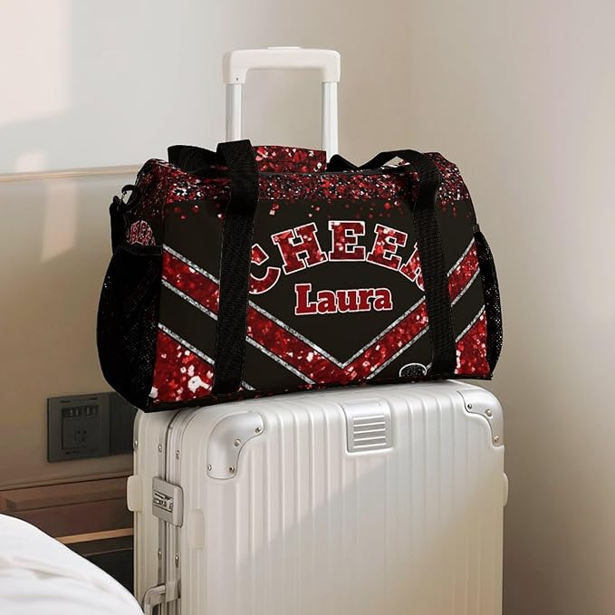 Personalized Cheer Bag Gifts for Girls Sport Cheerleading Gym Travel Duffel Bag Overnight Weekender Bags with Name (Red)