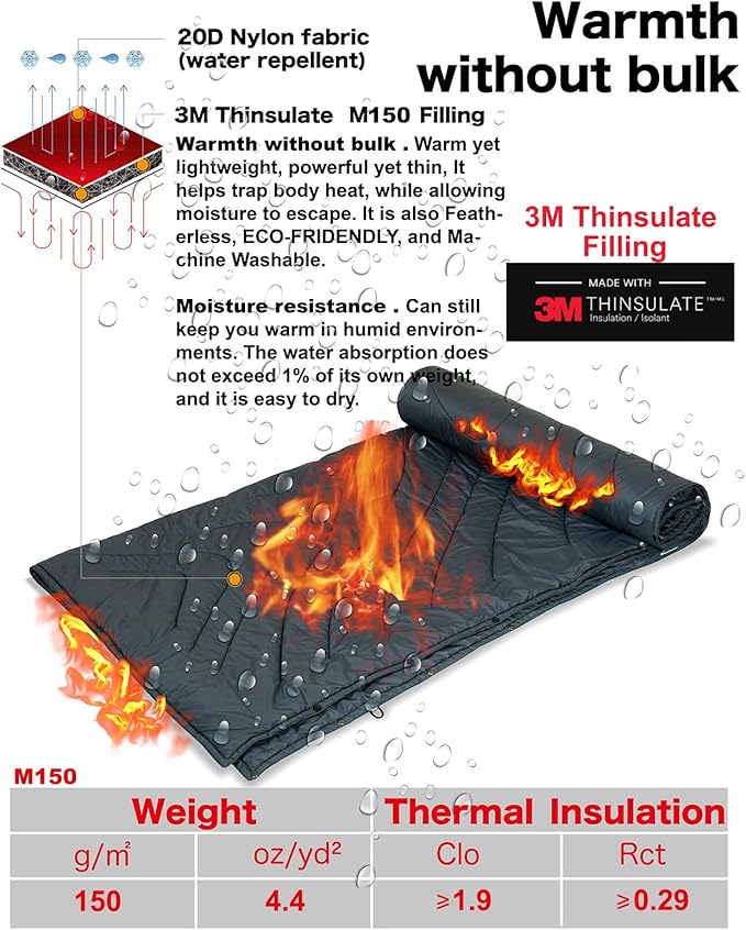 iClimb Hooded 3M Thinsulate Insulation Warm Camping Blanket Wearable Poncho Ultralight Compact