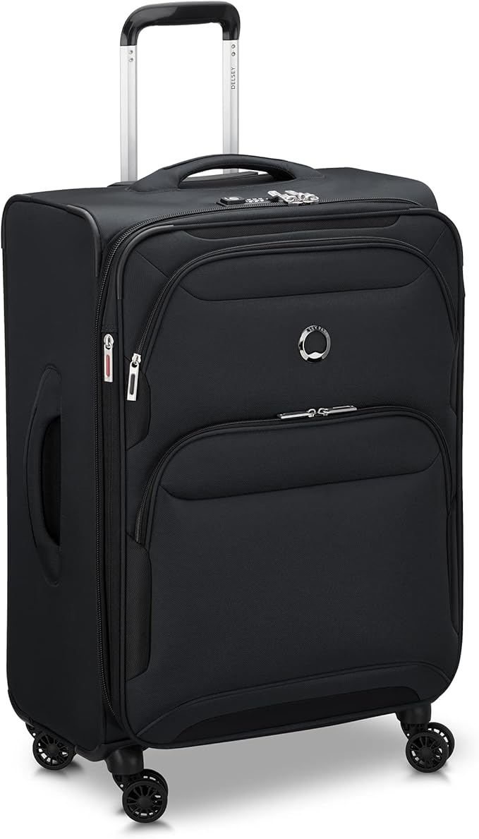 DELSEY PARIS Sky Max 2.0 Softside Expandable Luggage with Spinner Wheels, Black, Checked-Medium, 24 Inch