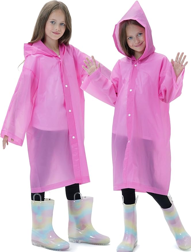 2 Pack Raincoats for Kids, Reusable Rain Ponchos with Hood and Sleeves Rain Coats for Boys and Girls