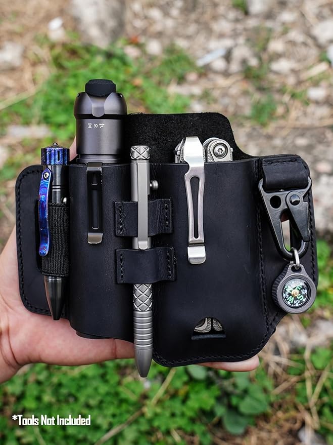 ST2 Leather Multitool Sheath, EDC Leather Belt Organizer, Belt EDC Organizer for Leatherman Tools, Flashlight, Pen, and Keychain Clip, Great for Work and Daily Use, Ideal Gift for Men