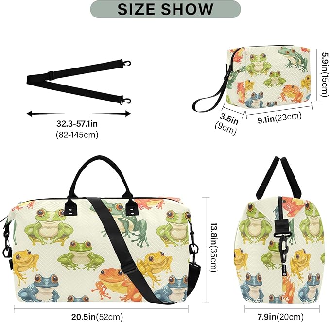 Travel Duffle Bag, Rainbow Frogs Gym Bag with Storage Bag Weekender Overnight Bag for Men Women Trip Sports Yoga