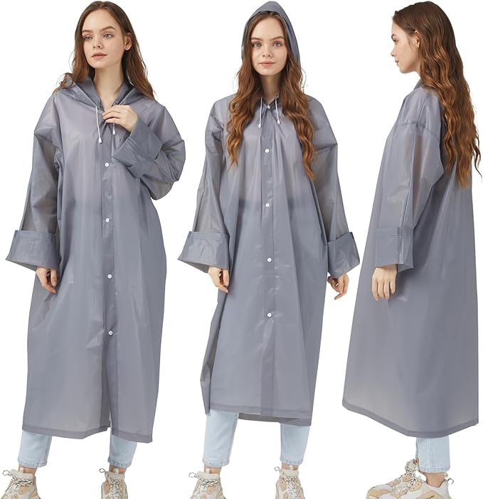 Rain Ponchos Raincoats for Adults Women, Reusable Rain Jacket Coats with Hood for Family Disney Park Travel 2 Pack