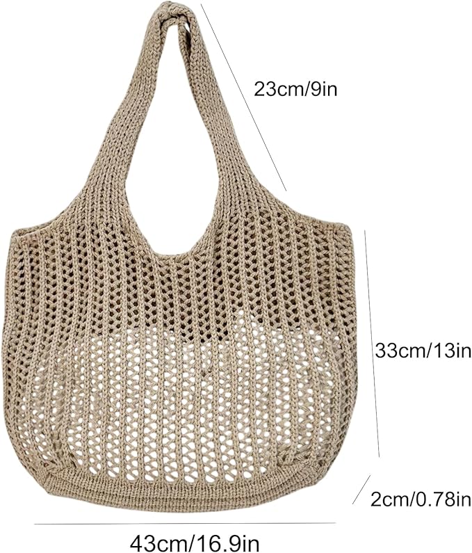 ENBEI Women Foldable Beach Tote, Washable Lightweight Beach Bag, Eco-Friendly Knit Shoulder Purse for Travel/Shopping/Gifts