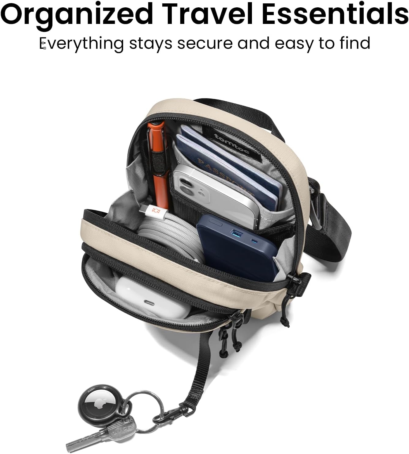 tomtoc Aviator-T37 Travel Crossbody RFID Blocking Bag, Holds 4-6 Passports with Anti-theft Lockable Zippers, Multiple Pockets for Cards & Documents – Organizer for Daily Use