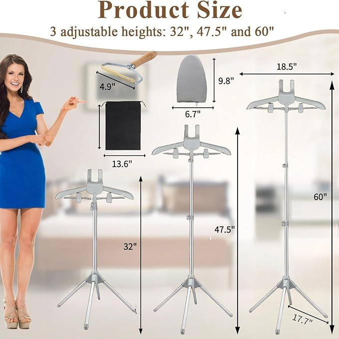 Steamer Stand for Clothes - Adjustable Steamer Rack, Portable Steaming & Ironing Stand - Grey