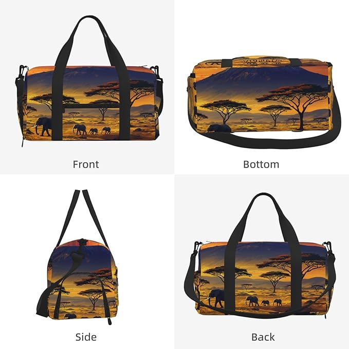 African Savanna Sunset Print Gym Bag with Shoe Compartment for Women Men, 17.7in Sports Duffle Weekender Tote, Overnight Travel Duffel Bag Carry On
