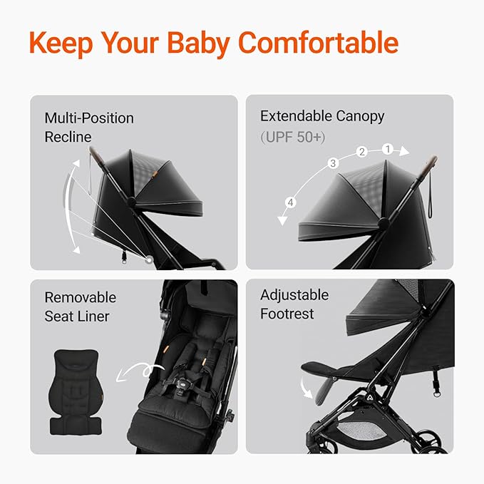 MAMAZING Ultra Air Lightweight Baby Travel Stroller with Carbon Fiber Frame, Compact & Airplane-Friendly, One-Handed Fold, 11.6 lbs, Perfect for Toddlers, Organizer & Cushion Included, Black