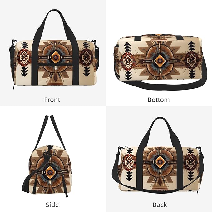Native American Painting Print Gym Bag with Shoe Compartment for Women Men, 17.7in Sports Duffle Weekender Tote, Overnight Travel Duffel Bag Carry On