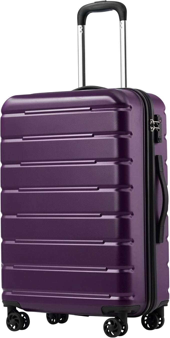 Coolife Luggage Suitcase Carry-on Spinner TSA Lock USB Port Expandable (only 28’’) Lightweight Hardside Luggage (Purple, M(24in))