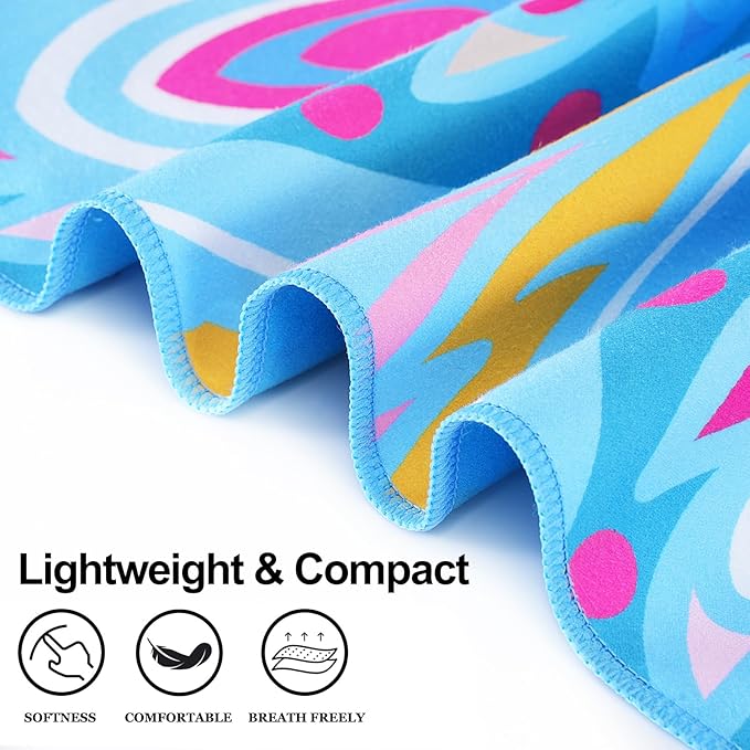 2 Packs Lightweight Thin Microfiber Beach Towel Oversized Quick Dry Compact Sandproof Clearance Towels Sand Free Camping Swimming Travel Accessories Essentials Women Adults Bohemian Black Blue