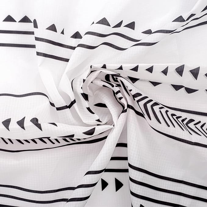 BEW Large Beach Blanket for 1-4 Adults, 78in×86in Waterproof Sandproof Blankets with 4 Stakes & Corner Pockets, Polyester Lightweight Foldable Outdoor Picnic Mat, Camping, Hiking White-black Lines