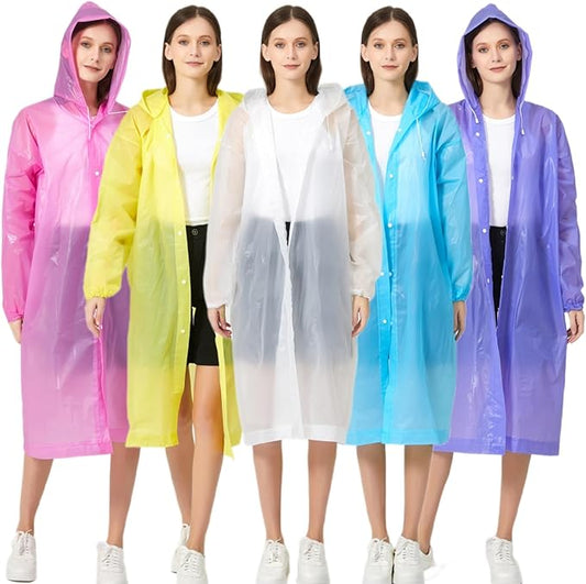 Eva Rain Ponchos for Adults, 2 Pack Reusable Raincoat for Women and Men, Lightweight Rainwear Rain Jackets with Hood