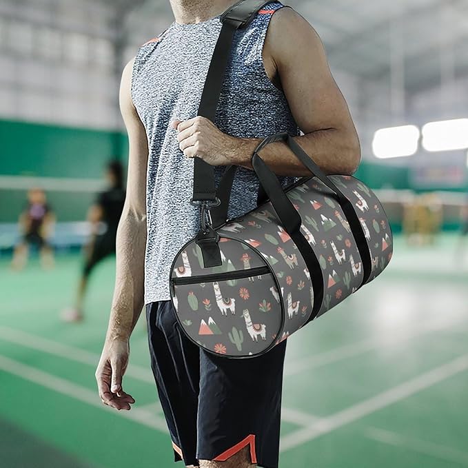 Unisex Foldable Gym Bag Llama Alpaca Cactus Lightweight Travel Sports Bag Workout Yoga Dance Bags Overnight Weekender Bags
