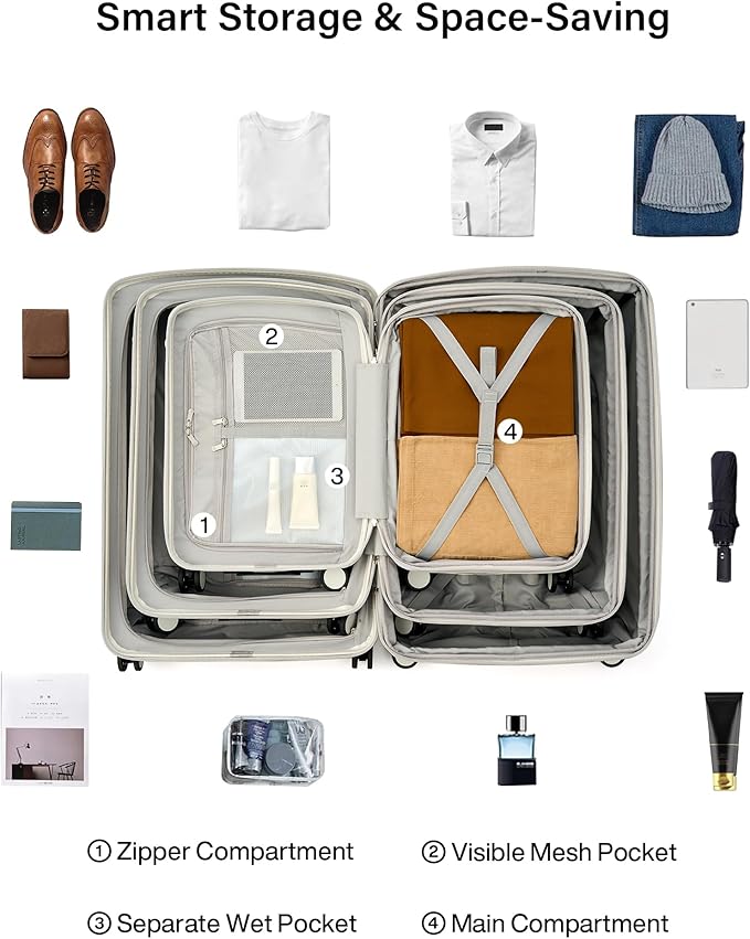 Hanke Expandable Hard Shell Luggage Sets 3 Pieces, 20/24 / 28 Inch Luggage Sets with Spinner Wheels, Durable PC Hardside Rolling Suitcase with TSA Lock for Travel (20/24/28 Inch, Smoke White)