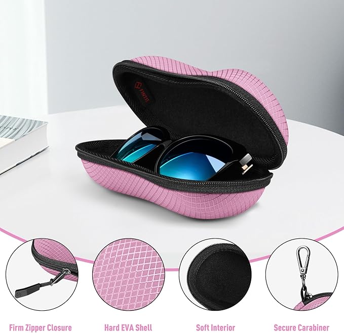 FINTIE Sunglasses Case, Hard EVA Shell Shockproof Sport Glasses Case with Metal Carabiner Travel Zipper Eyeglasses Holder