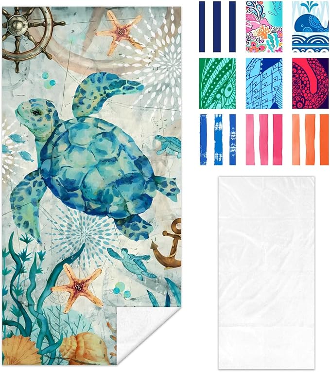 Turtle Beach Towel - 35x70 Inch Fast Dry Microfiber Towel, Lightweight & Versatile for Beach, Pool, Yoga, Travel, Ideal as Beach Blanket & Vacation Essential