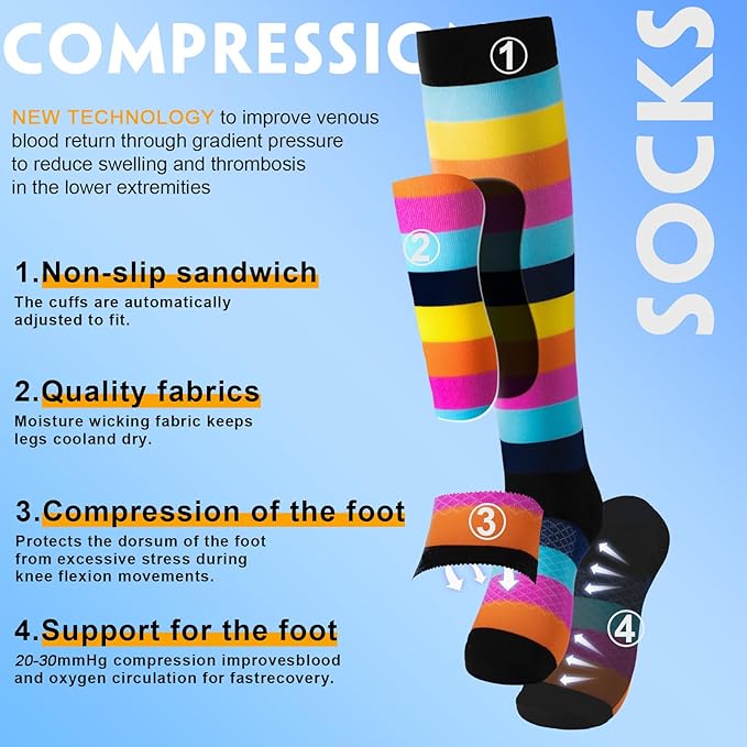bropite Flora Compression Socks for Women & Men-Knee high 6 Pairs 20-30mmhg Support Running Nurse Travel