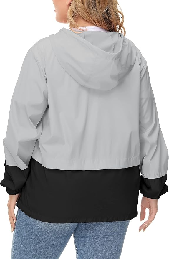Avoogue Plus Size Raincoat Women Waterproof Rain Jacket Packable Outdoor Hooded Windbreaker