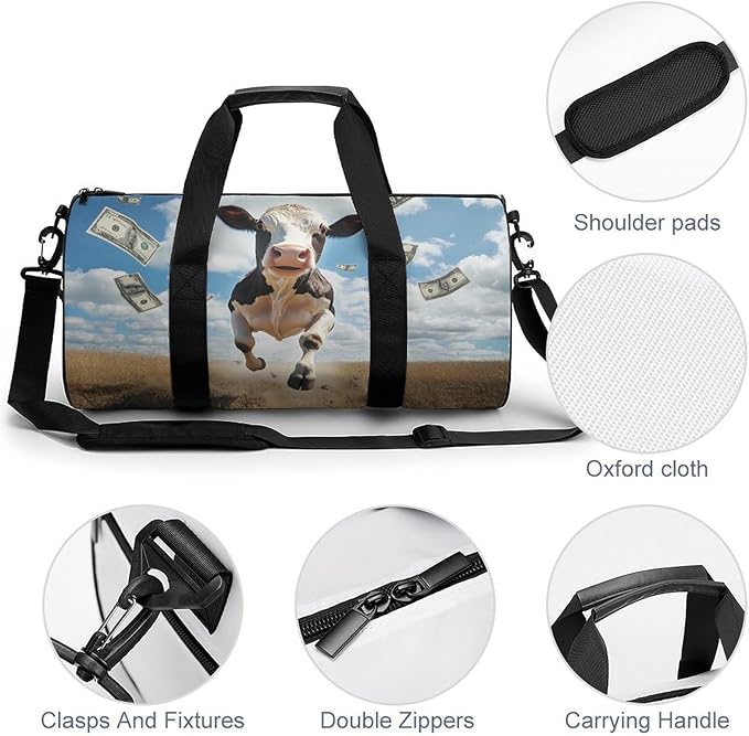Cow Print Dollar Gym Bag Travel Duffel Bag Lightweight Carry On Bags Weekender Bags for Women Men