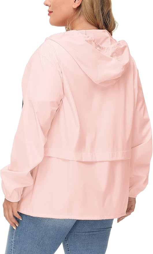 Avoogue Plus Size Raincoat Women Waterproof Rain Jacket Packable Outdoor Hooded Windbreaker