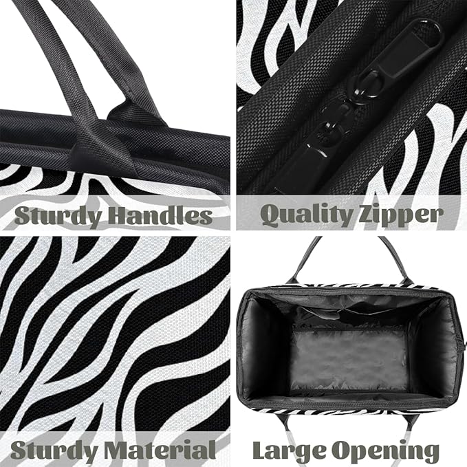 Multipurpose Duffle Bag, Waterproof Carry On Bag with Spacious Design, Zebra Skin Print Gym Bags, 15.2x8.3x11.6in
