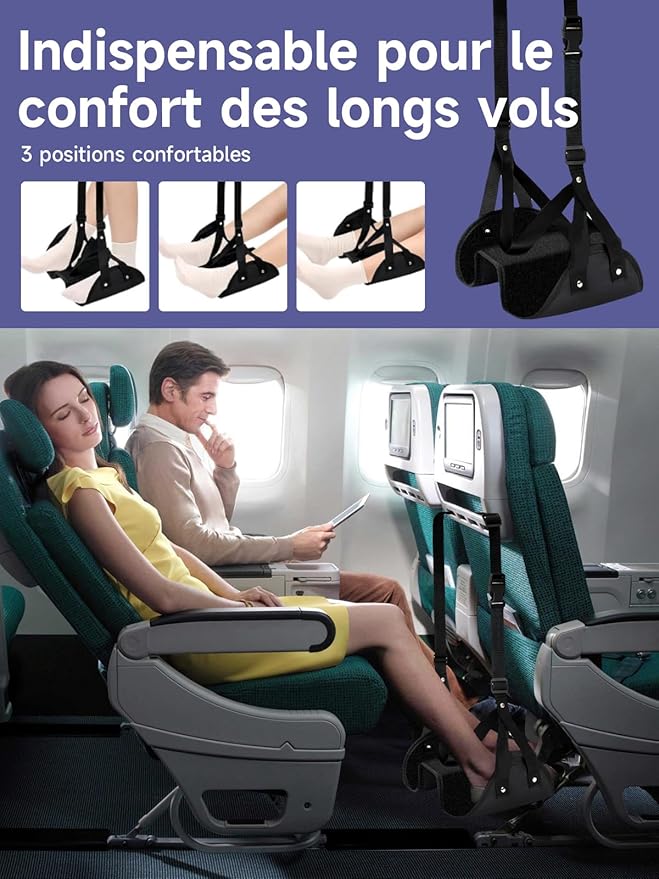 Foot Hammock for Plane, Moman Footrest Airplane Travel Foot Swing Essentials with Upgrade Comfort Leg Rest Pad Cotton for Long Flight Car Drive Office Under Desk hamaca para pies de avión Reposapiés