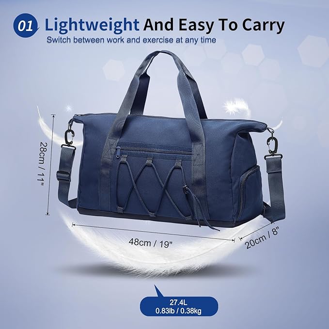 Lightweight Gym Bag for Men & Women, Water Resistant Sports Duffel Bag with Shoe Compartment & Wet Pocket for Travel Weekender & Fitness, Blue